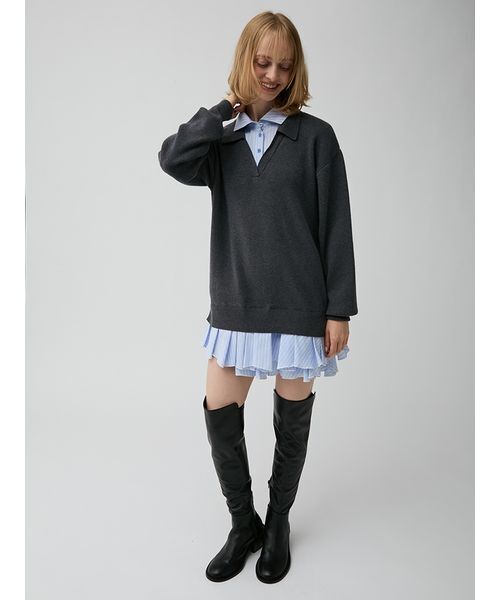 LILY BROWN（リリーブラウン）の「シャツドッキングニットミニワンピース（ワンピース・レディース・ピンクベージュ/ブラウン/グレー・F）」の5枚目の写真