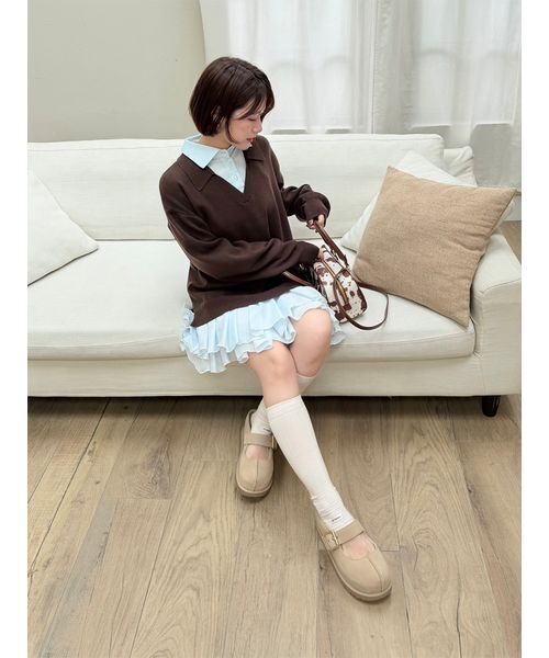 LILY BROWN（リリーブラウン）の「シャツドッキングニットミニワンピース（ワンピース・レディース・ピンクベージュ/ブラウン/グレー・F）」の11枚目の写真