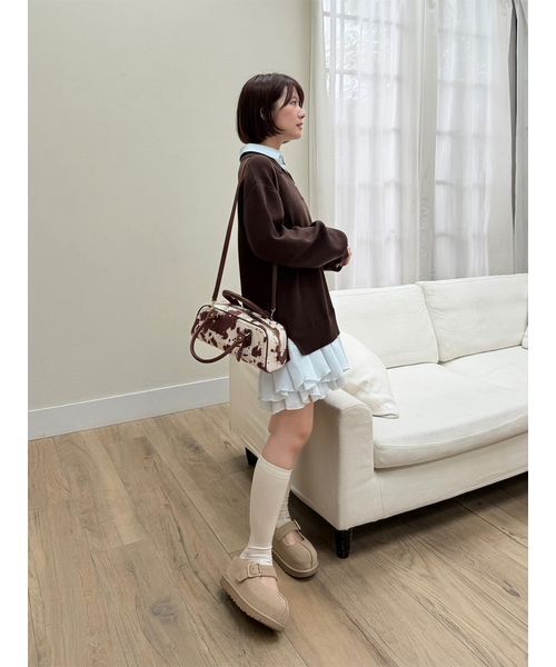 LILY BROWN（リリーブラウン）の「シャツドッキングニットミニワンピース（ワンピース・レディース・ピンクベージュ/ブラウン/グレー・F）」の13枚目の写真