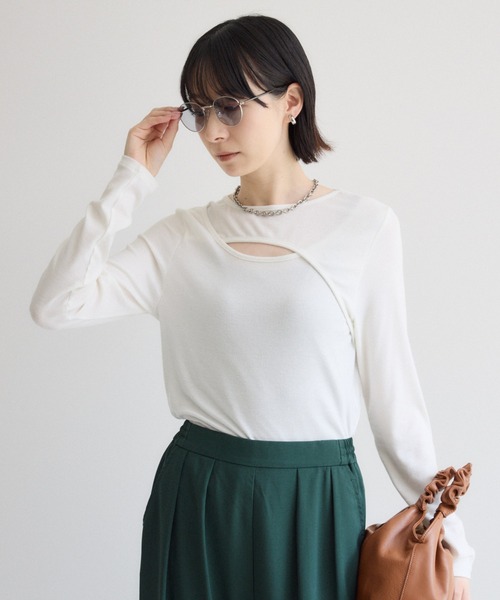 Paradise Picnic(パラダイスピクニック)の「SUGAR ROSE アシメスピンドルリブトップス(Tシャツ/カットソー・レディース・ホワイト/ブラック/チャコールグレー・FREE)」の2枚目の写真