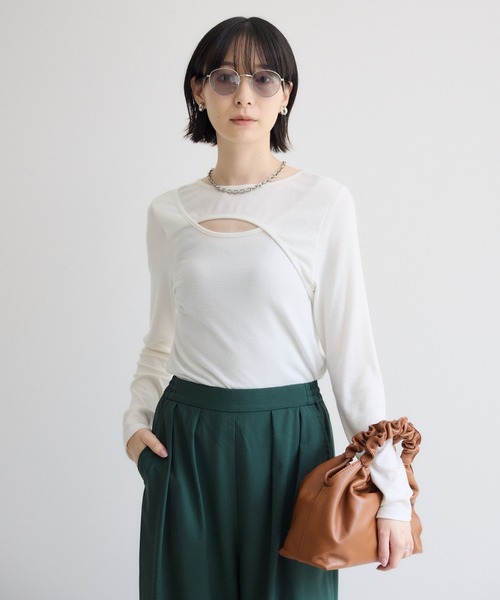 Paradise Picnic(パラダイスピクニック)の「SUGAR ROSE アシメスピンドルリブトップス(Tシャツ/カットソー・レディース・ホワイト/ブラック/チャコールグレー・FREE)」の18枚目の写真