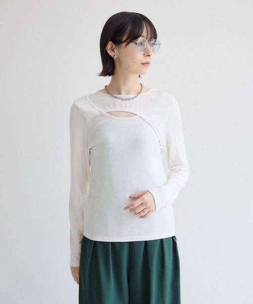 Paradise Picnic(パラダイスピクニック)の「SUGAR ROSE アシメスピンドルリブトップス(Tシャツ/カットソー・レディース・ホワイト/ブラック/チャコールグレー・FREE)」の19枚目の写真