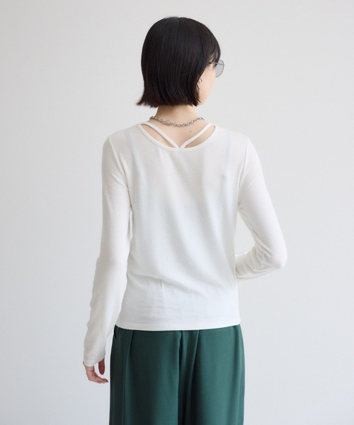 Paradise Picnic(パラダイスピクニック)の「SUGAR ROSE アシメスピンドルリブトップス(Tシャツ/カットソー・レディース・ホワイト/ブラック/チャコールグレー・FREE)」の4枚目の写真