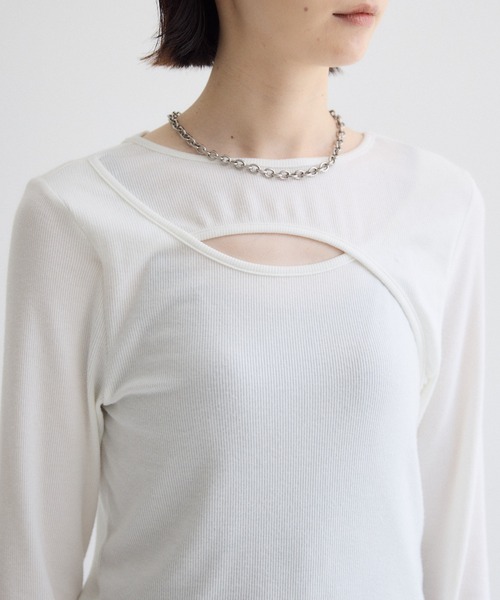 Paradise Picnic(パラダイスピクニック)の「SUGAR ROSE アシメスピンドルリブトップス(Tシャツ/カットソー・レディース・ホワイト/ブラック/チャコールグレー・FREE)」の6枚目の写真
