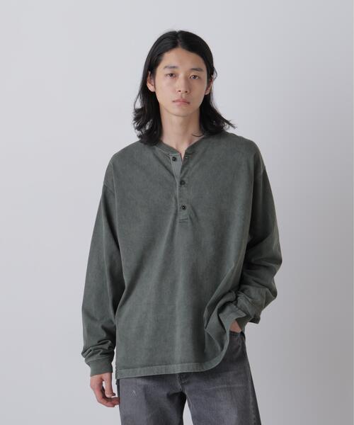 YLEVE(イレーヴ)の「YLEVE / PIGMENT DYED COTTON HENRY NECK LONG-SLEEVE T(Tシャツ/カットソー・メンズ・ホワイト/グリーン・4)」の1枚目の写真