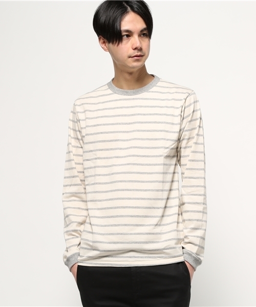 Velva Sheen(ベルバシーン)の「【Velva Sheen】ベルバシーン UNEVENボーダー 長袖Tシャツ(Tシャツ/カットソー・メンズ・ヘザーグレー/オートミール・LARGE/MEDIUM/SMALL)」の2枚目の写真