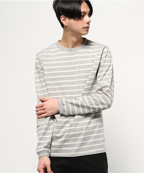 Velva Sheen(ベルバシーン)の「【Velva Sheen】ベルバシーン UNEVENボーダー 長袖Tシャツ(Tシャツ/カットソー・メンズ・ヘザーグレー/オートミール・LARGE/MEDIUM/SMALL)」の1枚目の写真