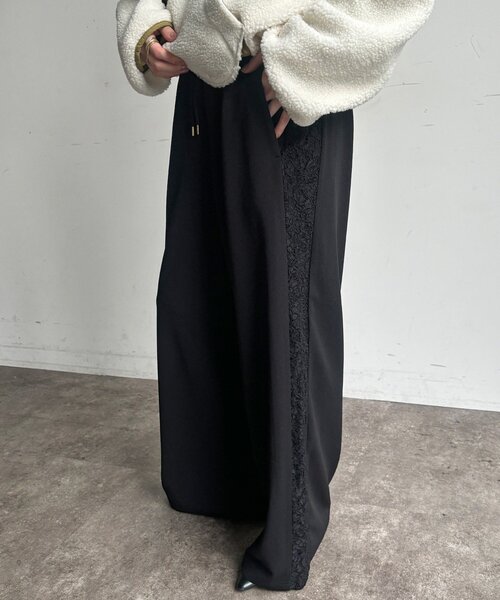 DouDou(ドゥドゥ)の「【WEB限定】サイドレースカットジョーゼットパンツ(その他パンツ・レディース・ブラック/チャコールグレー/ブラウン・FREE)」の7枚目の写真