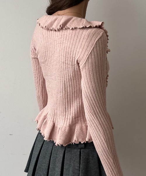 HEIREN(ヘイレーン)の「フリルドレープリブニットトップス(ニット/セーター・レディース・オフホワイト/ピンク/ブラック/グレー・FREE)」の14枚目の写真