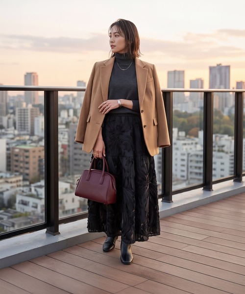 STYLE DELI(スタイルデリ)の「【DELI by】立体フリンジジャガード ロングスカート(スカート・レディース・ブラック・M)」の4枚目の写真