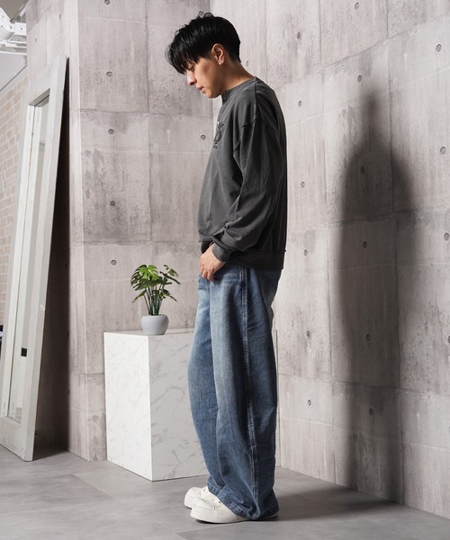 1111clothing（ワンフォークロージング）の「ピグメントダイ コンチョボタン ヘンリーネック ミニ裏毛スウェットトレーナー（スウェット・メンズ・ブラック/グレイッシュベージュ/ブラウン・L/M）」の8枚目の写真