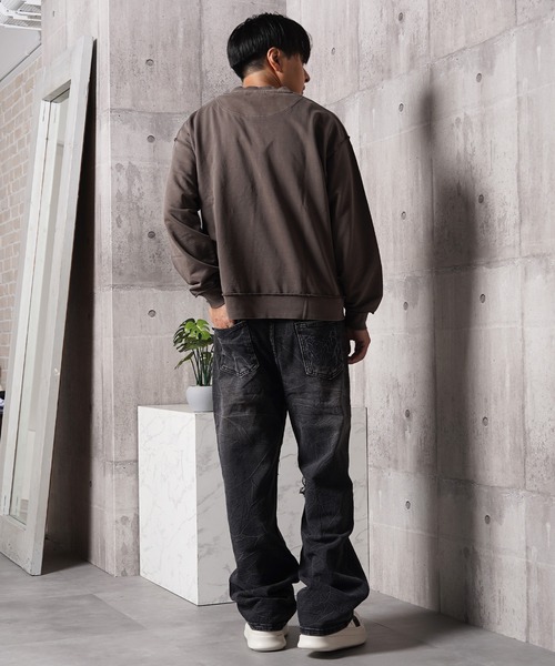1111clothing（ワンフォークロージング）の「ピグメントダイ コンチョボタン ヘンリーネック ミニ裏毛スウェットトレーナー（スウェット・メンズ・ブラック/グレイッシュベージュ/ブラウン・L/M）」の17枚目の写真