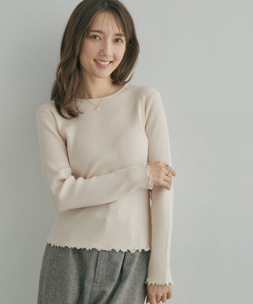 couture brooch（クチュールブローチ）の「メローフリルニット＆レースキャミセット（ニット/セーター・レディース・ホワイト系7/ピンク系1/ブラック系4・40/38/36/42）」の14枚目の写真
