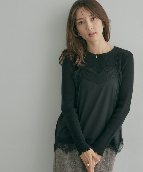couture brooch（クチュールブローチ）の「メローフリルニット＆レースキャミセット（ニット/セーター・レディース・ホワイト系7/ピンク系1/ブラック系4・40/38/36/42）」の21枚目の写真