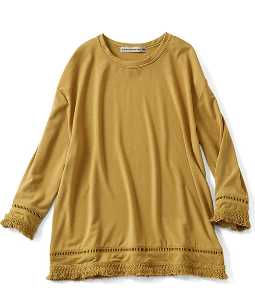 IEDIT(イディット)の「ブルーブラックプラネット大人っぽく仕上げたきれいめフリンジトップス (Tシャツ/カットソー・レディース・マスタード/ネイビー/ブラック・XX-LARGE/X-LARGE/MEDIUM/LARGE/SMALL)」の3枚目の写真