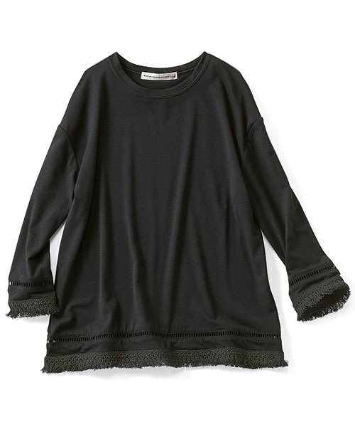 IEDIT(イディット)の「ブルーブラックプラネット大人っぽく仕上げたきれいめフリンジトップス (Tシャツ/カットソー・レディース・マスタード/ネイビー/ブラック・XX-LARGE/X-LARGE/MEDIUM/LARGE/SMALL)」の2枚目の写真