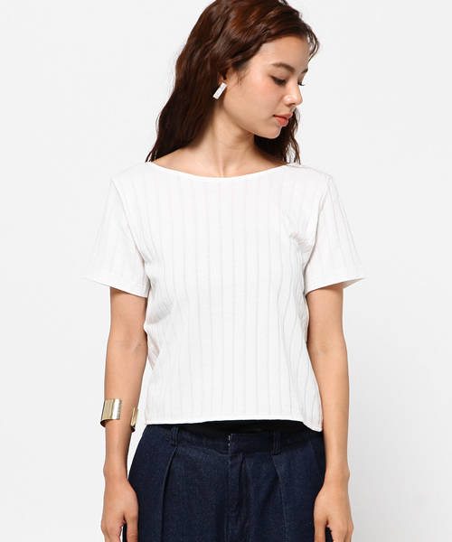 MOUSSY(マウジー)の「BACK RIBBON TOPS J(Tシャツ/カットソー・レディース・ブラック/ホワイト/レッド・FREE)」の9枚目の写真