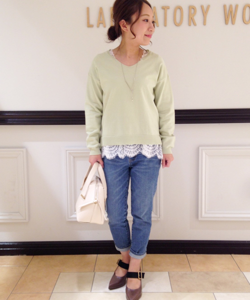 laboratory work(ラボラトリーワーク)の「綿混レースレイヤードツインセット(ニット/セーター・レディース・ライトグリーン/オフホワイト/ピンクベージュ・MEDIUM)」の20枚目の写真