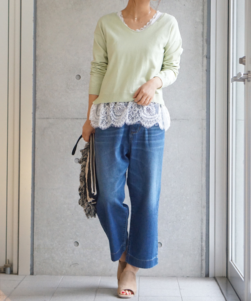 laboratory work(ラボラトリーワーク)の「綿混レースレイヤードツインセット(ニット/セーター・レディース・ライトグリーン/オフホワイト/ピンクベージュ・MEDIUM)」の19枚目の写真