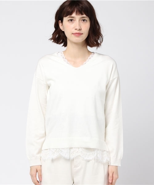 laboratory work(ラボラトリーワーク)の「綿混レースレイヤードツインセット(ニット/セーター・レディース・ライトグリーン/オフホワイト/ピンクベージュ・MEDIUM)」の14枚目の写真