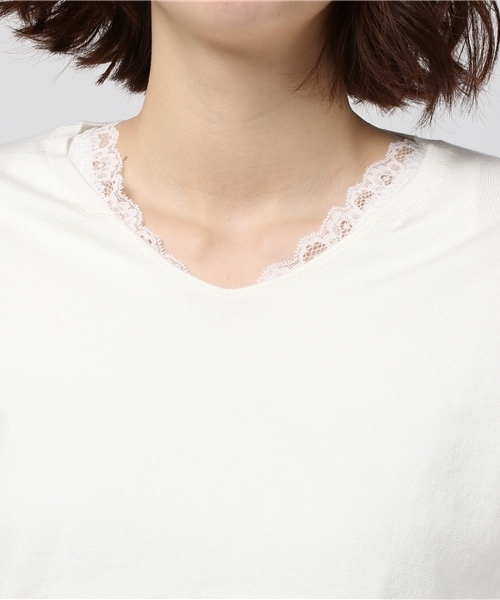 laboratory work(ラボラトリーワーク)の「綿混レースレイヤードツインセット(ニット/セーター・レディース・ライトグリーン/オフホワイト/ピンクベージュ・MEDIUM)」の17枚目の写真