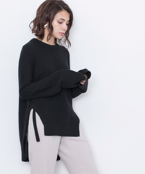 STUDIOUS（ステュディオス）の「【STUDIOUS】サイドレースアップニット（ニット/セーター・レディース・ブラック/グレー・1）」の15枚目の写真