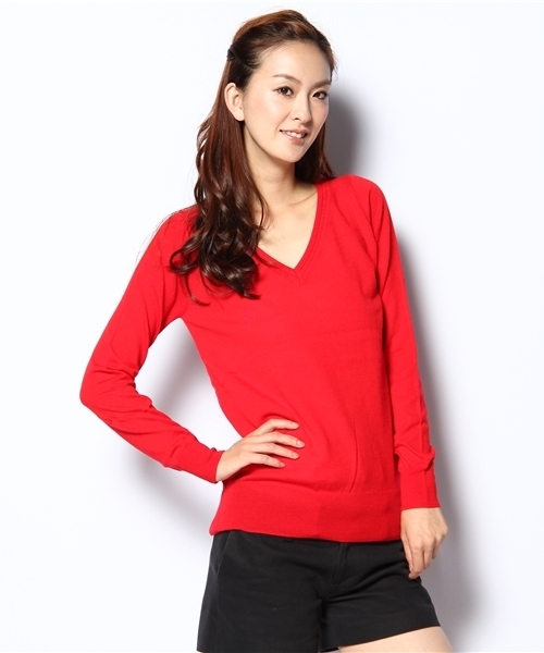 NANO universe（ナノユニバース）の「Basic               Vネック（ニット/セーター・レディース・ベージュ/グレー/ブラック/レッド/ブルー・FREE）」の5枚目の写真