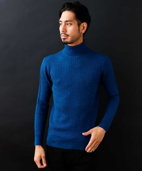 MICHEL KLEIN HOMME   （ミッシェルクランオム）の「VICTORIA タートルニット（ニット/セーター・メンズ・ブラック/オフホワイト/ブルー・MEDIUM/LARGE/X-LARGE）」の3枚目の写真