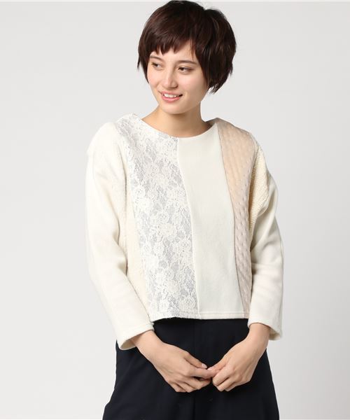 INTERPLANET(インタープラネット)の「2WAY異素材切替プルオーバー(Tシャツ/カットソー・レディース・チャコールグレー/ブラック/オフホワイト・FREE)」の2枚目の写真