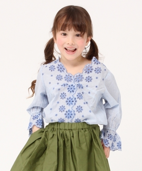 GLOBAL WORK（グローバルワーク）の「【キッズ】スカラップレースブラウス7分袖/779386（シャツ/ブラウス・キッズ・ライトブルー/ホワイト/ネイビー・XX-LARGE/LARGE/MEDIUM/X-LARGE/SMALL）」の3枚目の写真