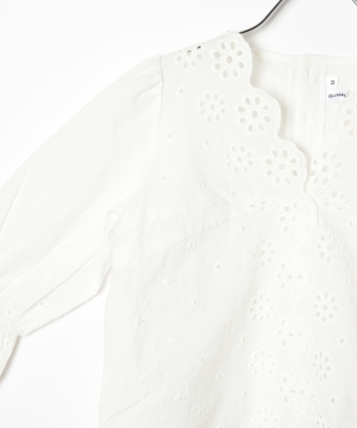 GLOBAL WORK（グローバルワーク）の「【キッズ】スカラップレースブラウス7分袖/779386（シャツ/ブラウス・キッズ・ライトブルー/ホワイト/ネイビー・XX-LARGE/LARGE/MEDIUM/X-LARGE/SMALL）」の7枚目の写真