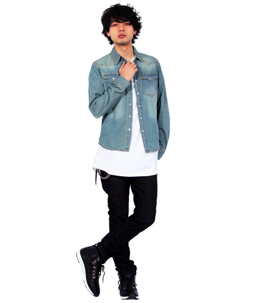 ８(eight)（エイト）の「USED加工 デニムシャツ 長袖シャツ ウエスタンシャツ （シャツ/ブラウス・メンズ・ブラック/ホワイト/ブルー系その他/ブルー系その他2/インディゴブルー・X-LARGE/MEDIUM/LARGE）」の6枚目の写真