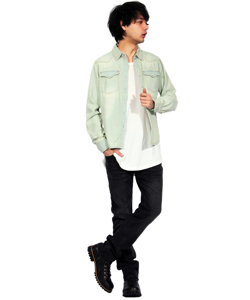 ８(eight)（エイト）の「USED加工 デニムシャツ 長袖シャツ ウエスタンシャツ （シャツ/ブラウス・メンズ・ブラック/ホワイト/ブルー系その他/ブルー系その他2/インディゴブルー・X-LARGE/MEDIUM/LARGE）」の14枚目の写真