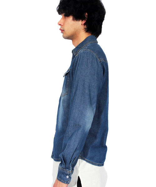 ８(eight)（エイト）の「USED加工 デニムシャツ 長袖シャツ ウエスタンシャツ （シャツ/ブラウス・メンズ・ブラック/ホワイト/ブルー系その他/ブルー系その他2/インディゴブルー・X-LARGE/MEDIUM/LARGE）」の10枚目の写真