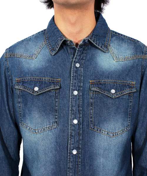 ８(eight)（エイト）の「USED加工 デニムシャツ 長袖シャツ ウエスタンシャツ （シャツ/ブラウス・メンズ・ブラック/ホワイト/ブルー系その他/ブルー系その他2/インディゴブルー・X-LARGE/MEDIUM/LARGE）」の18枚目の写真