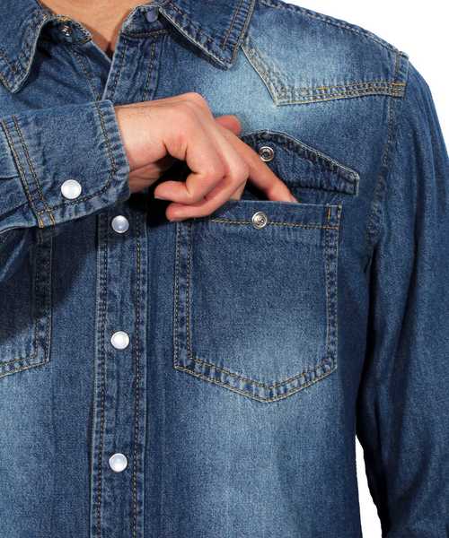 ８(eight)（エイト）の「USED加工 デニムシャツ 長袖シャツ ウエスタンシャツ （シャツ/ブラウス・メンズ・ブラック/ホワイト/ブルー系その他/ブルー系その他2/インディゴブルー・X-LARGE/MEDIUM/LARGE）」の7枚目の写真