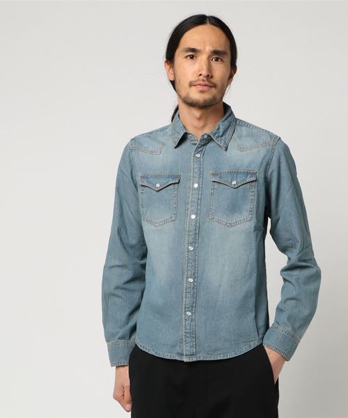 ８(eight)（エイト）の「USED加工 デニムシャツ 長袖シャツ ウエスタンシャツ （シャツ/ブラウス・メンズ・ブラック/ホワイト/ブルー系その他/ブルー系その他2/インディゴブルー・X-LARGE/MEDIUM/LARGE）」の9枚目の写真