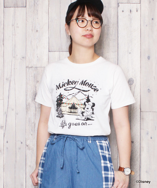 Grn ジーアールエヌ の Disney ディズニー ミッキー キャンプ半袖tシャツ Tシャツ カットソー Wear