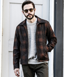 MR.OLIVE | BACK SATIN VINATGE OMBRE CHECK / RING ZIP BLOUSON(ブルゾン)