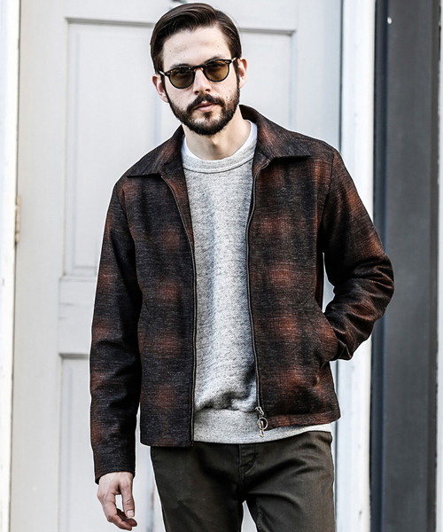 MR.OLIVE（ミスターオリーブ）の「BACK SATIN VINATGE OMBRE CHECK / RING ZIP BLOUSON（ブルゾン・メンズ・ネイビー/ブラウン/ワインレッド・SMALL/MEDIUM/LARGE/X-LARGE）」の2枚目の写真