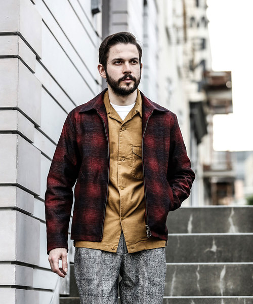 MR.OLIVE（ミスターオリーブ）の「BACK SATIN VINATGE OMBRE CHECK / RING ZIP BLOUSON（ブルゾン・メンズ・ネイビー/ブラウン/ワインレッド・SMALL/MEDIUM/LARGE/X-LARGE）」の15枚目の写真