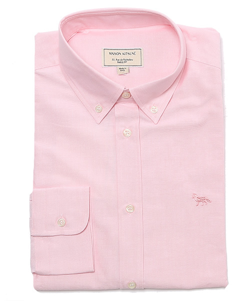 【美品】MAISON KITSUNÉ ピンクシャツ 40 JP EXCLUSIVE FOX HEAD EMBROIDERY STRIPE SHIRT | Maison Kitsuné