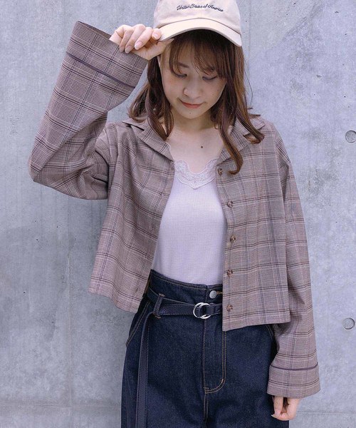 one after another NICE CLAUP（ワンアフターアナザーナイスクラップ）の「開襟チェックシャツ（シャツ/ブラウス・レディース・ブラック/ブラウン/アイボリー・FREE）」の4枚目の写真