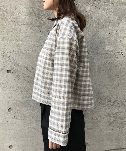 one after another NICE CLAUP（ワンアフターアナザーナイスクラップ）の「開襟チェックシャツ（シャツ/ブラウス・レディース・ブラック/ブラウン/アイボリー・FREE）」の11枚目の写真
