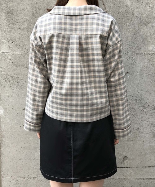 one after another NICE CLAUP（ワンアフターアナザーナイスクラップ）の「開襟チェックシャツ（シャツ/ブラウス・レディース・ブラック/ブラウン/アイボリー・FREE）」の12枚目の写真