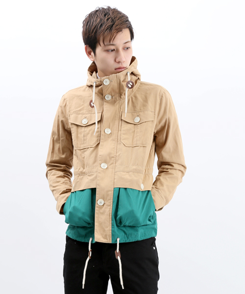 WEGO（ウィゴー）の「WEGO/バイカラーマウンテンパーカー（マウンテンパーカー・メンズ・ブラック/ベージュ/グリーン・MEDIUM/LARGE）」の2枚目の写真