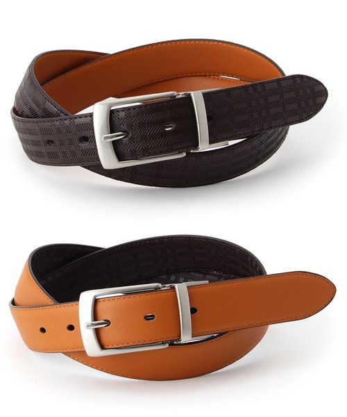 tk.TAKEO KIKUCHI（ティーケータケオキクチ）の「チェック×無地牛革リバーシブルベルト（ベルト・メンズ・ブラック系1/ダークブラウン系1・00）」の2枚目の写真