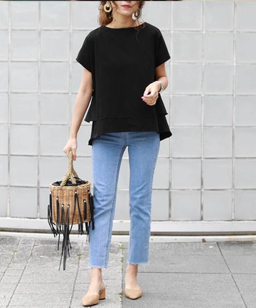 M y u（ミュー）の「2段バックフリルカットソー（Tシャツ/カットソー・レディース・ホワイト/ブラック/ベージュ/グレイッシュベージュ・FREE）」の10枚目の写真