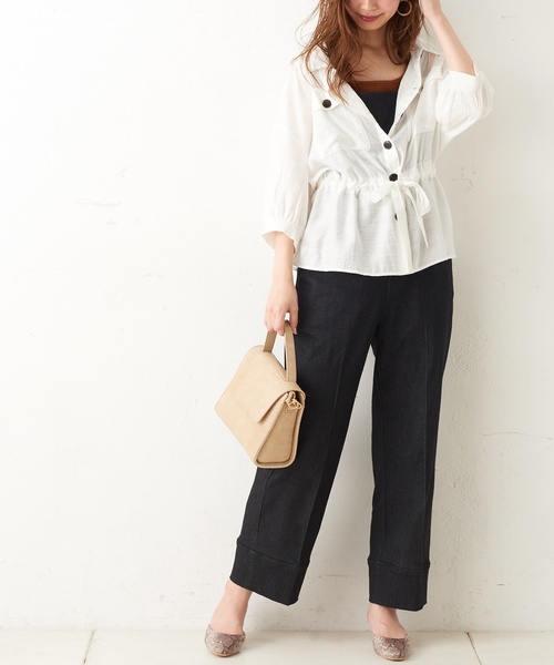 natural couture(ナチュラルクチュール)の「大人シンプルサロペ(サロペット/オーバーオール・レディース・ブラック/オフホワイト/インディゴブルー・FREE)」の19枚目の写真