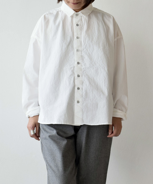 quadro（クオドロ）の「オーガニックコットンストライプワイドシャツ（シャツ/ブラウス・レディース・ホワイト/オフホワイト・FREE）」の2枚目の写真